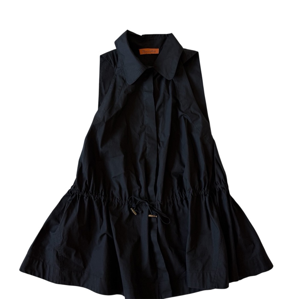 Vintage Black Peplum Tie Front Sleeveless Top